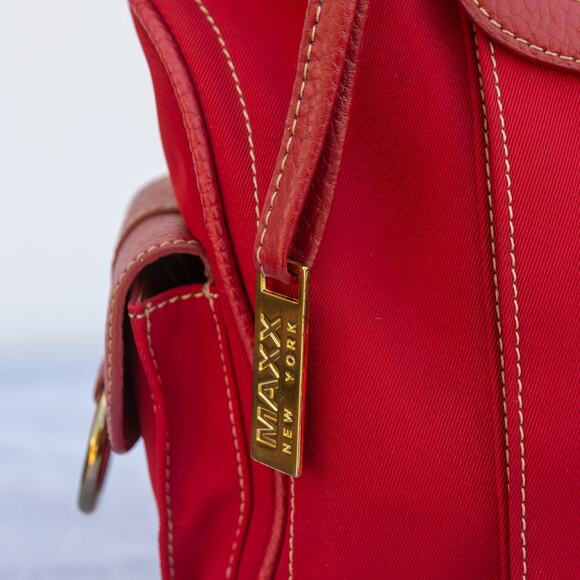 Vintage Y2K Purse MAXX NEW YORK Red Canvas Leather Tote Shoulder Bag Handbag - Picture 9 of 13